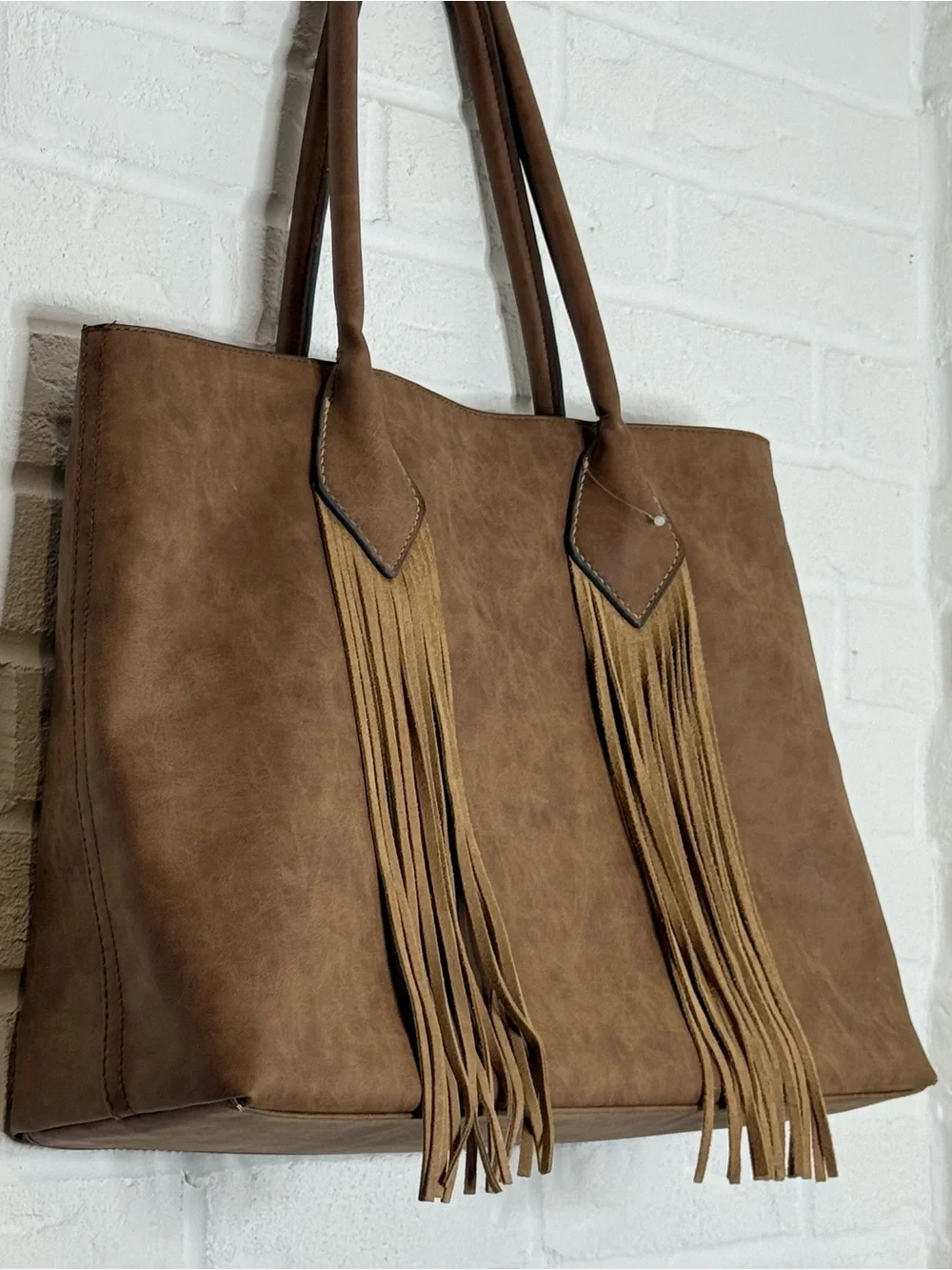 Merona Faux Leather Fringe Tote Shoulder Bag